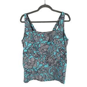Lands' End Blue and Black Floral Swim Coverup